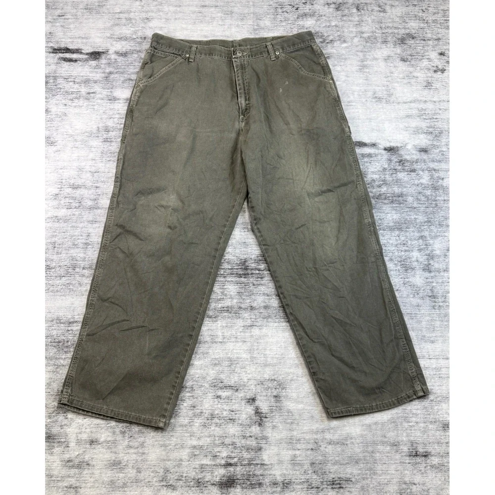 Wrangler WRG Jean Co Mens Carpenter Pants Olive Green Relaxed See Measurement